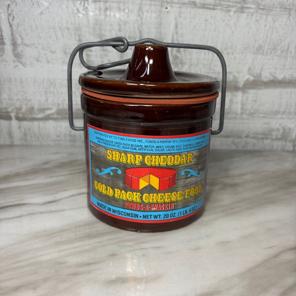 Vintage Brown Stoneware Sharp Cheddar Cheese Crock